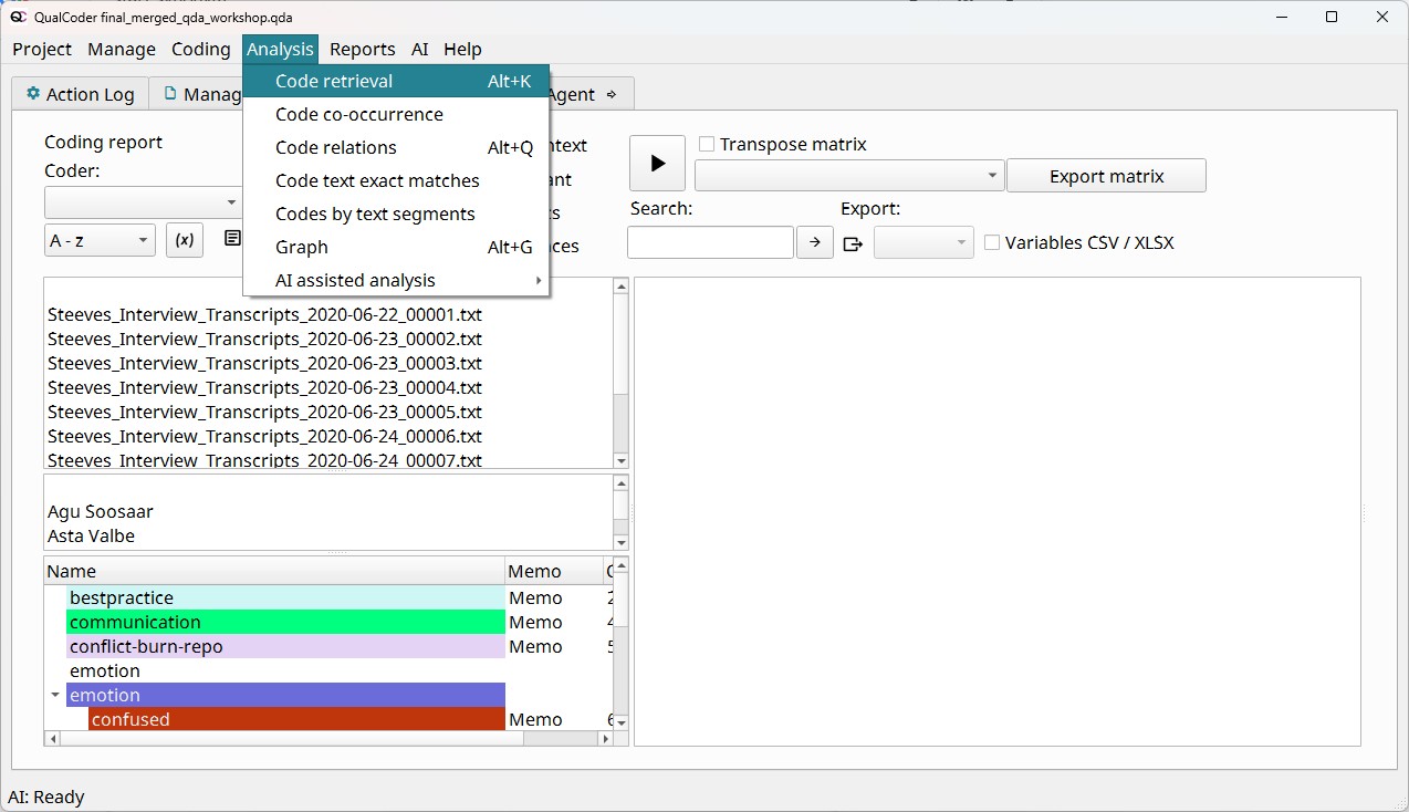 Screenshot of the code retrieval window