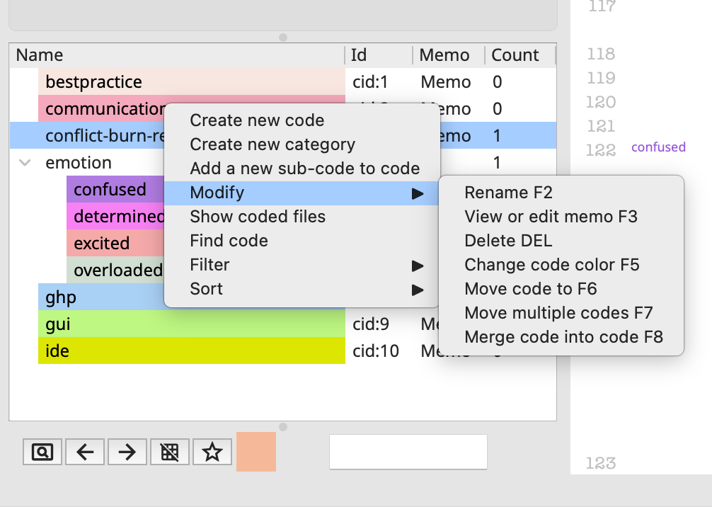 Screenshot demonstrating options to expand or rearrange the codetree.