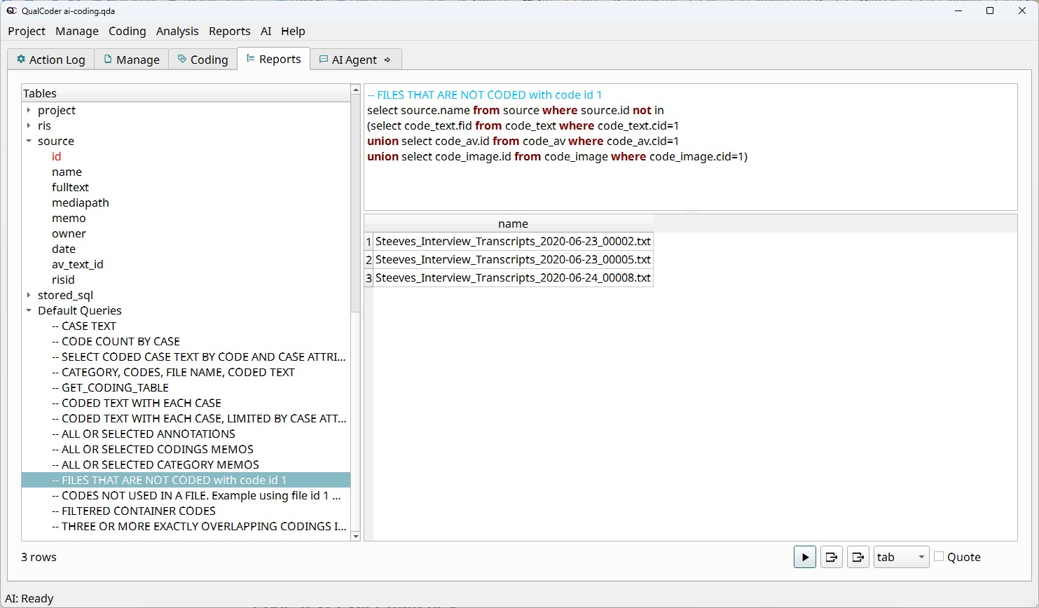 Screenshot of the Database query tool
