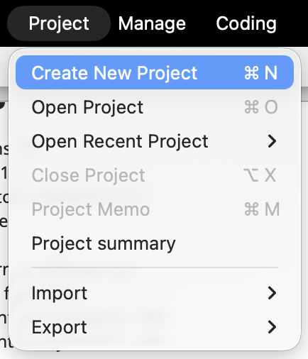 Screenshot of QualCoder to create a new project